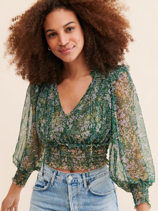 Free People Tops - Free People Twyla Semi-Sheer Mesh Cropped Romantic Top Size Large